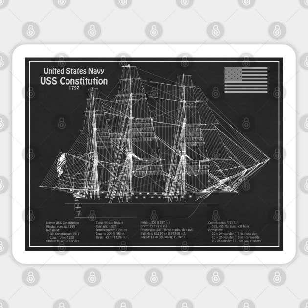 USS Constitution frigate blueprint plan - PD Sticker by SPJE Illustration Photography